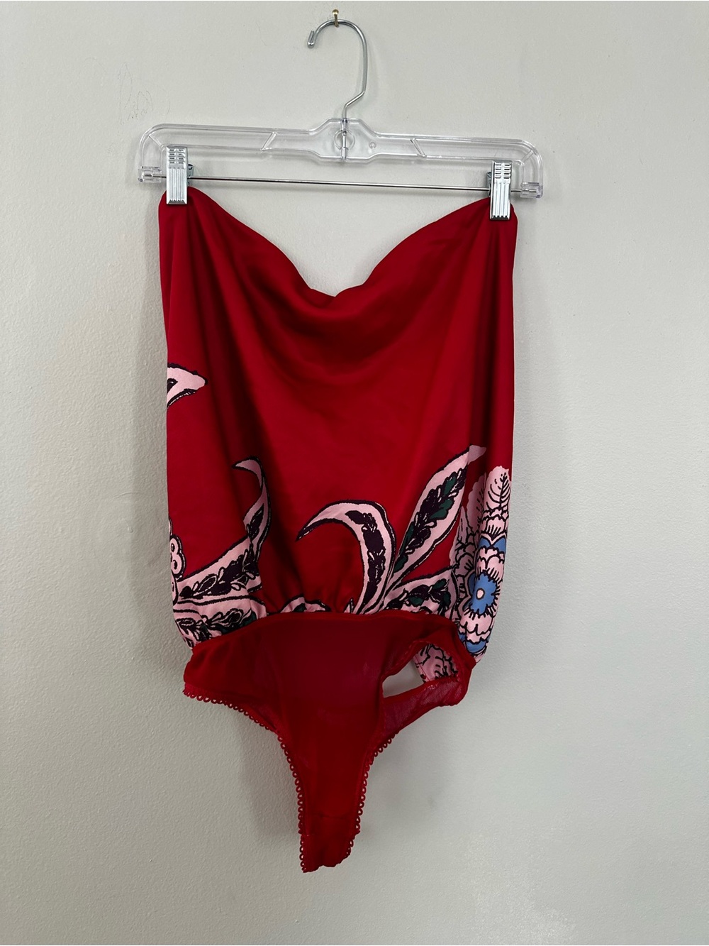 Free People Spellbound Bodysuit Cherry Combo Red Floral Strapless